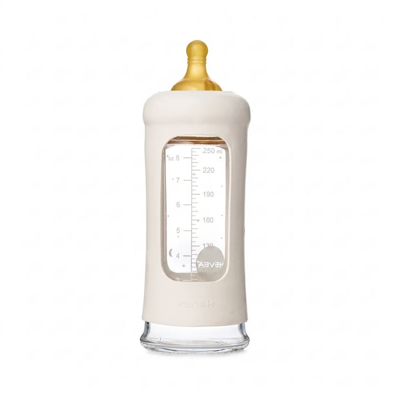 Tåteflaske 250 ml Hvit - Glass & Naturgummi | Hevea