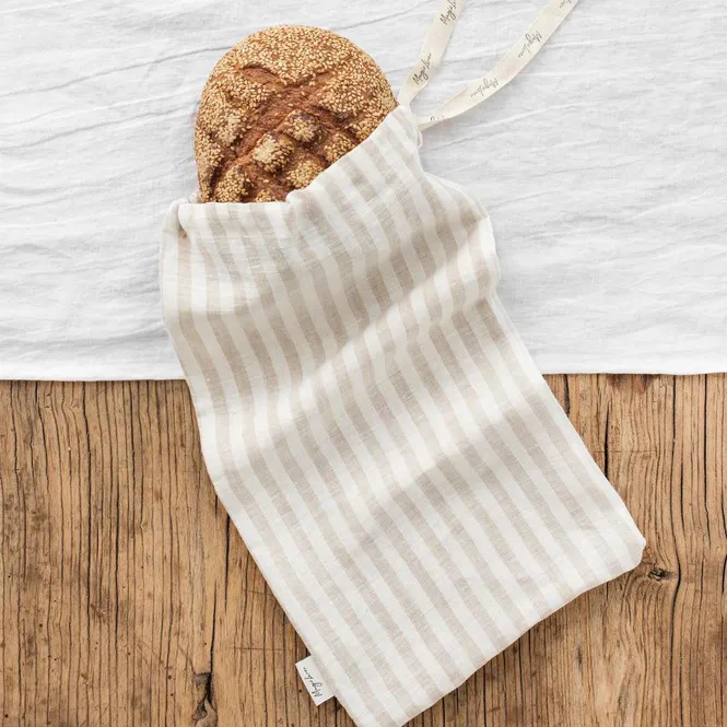 Hovedbilde Linpose til brød - Naturlig & Striper (25x45 cm) | MagicLinen